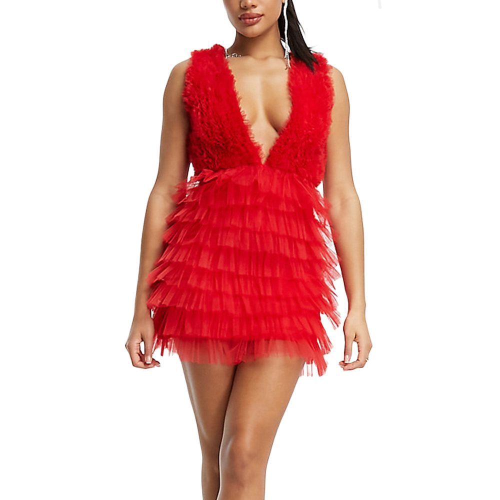 Heart Cut-Out Back Tulle Mini Dress 