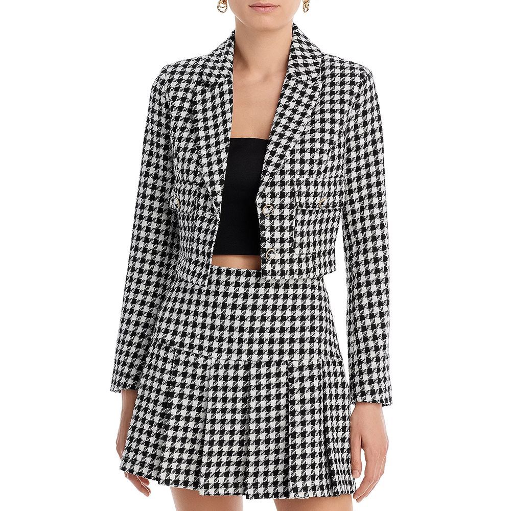 Tweed Cropped Houndstooth Blazer 