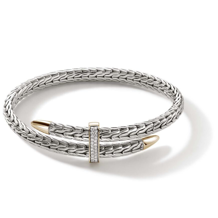 Spear Pavé Flex Cuff in Sterling Silver and 14-Karat Gold