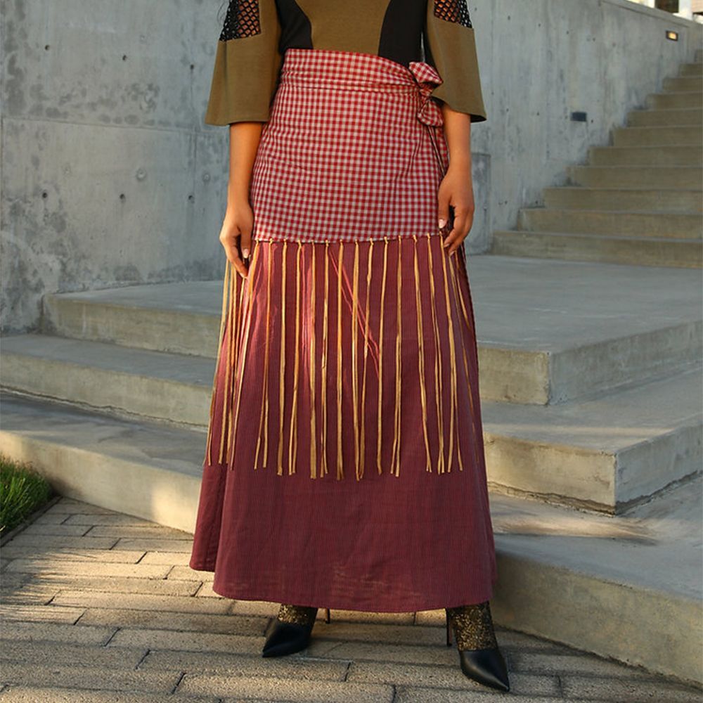 Double Layer Hand Tied Fringe Red Skirt