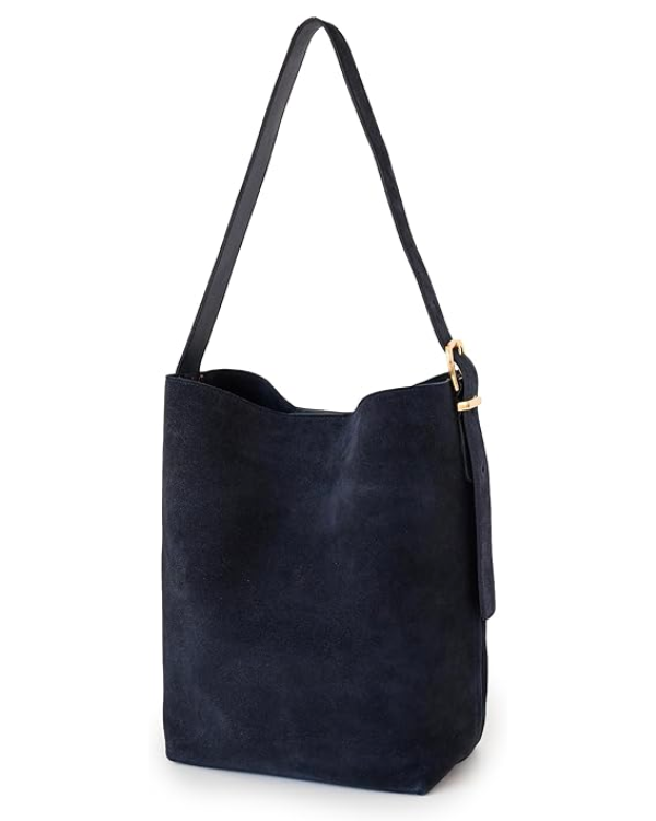 The Essential Bucket Tote in Deep Indigo Suede