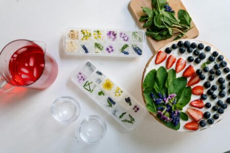 Bowl filled with ice cubes for facial cold therapy treatment