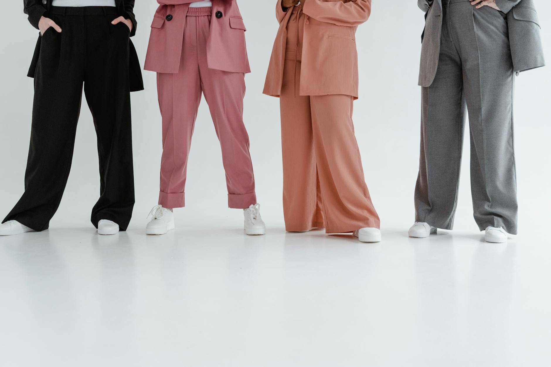 Close-up of tailored cargo pants in neutral colors suitable for business wear