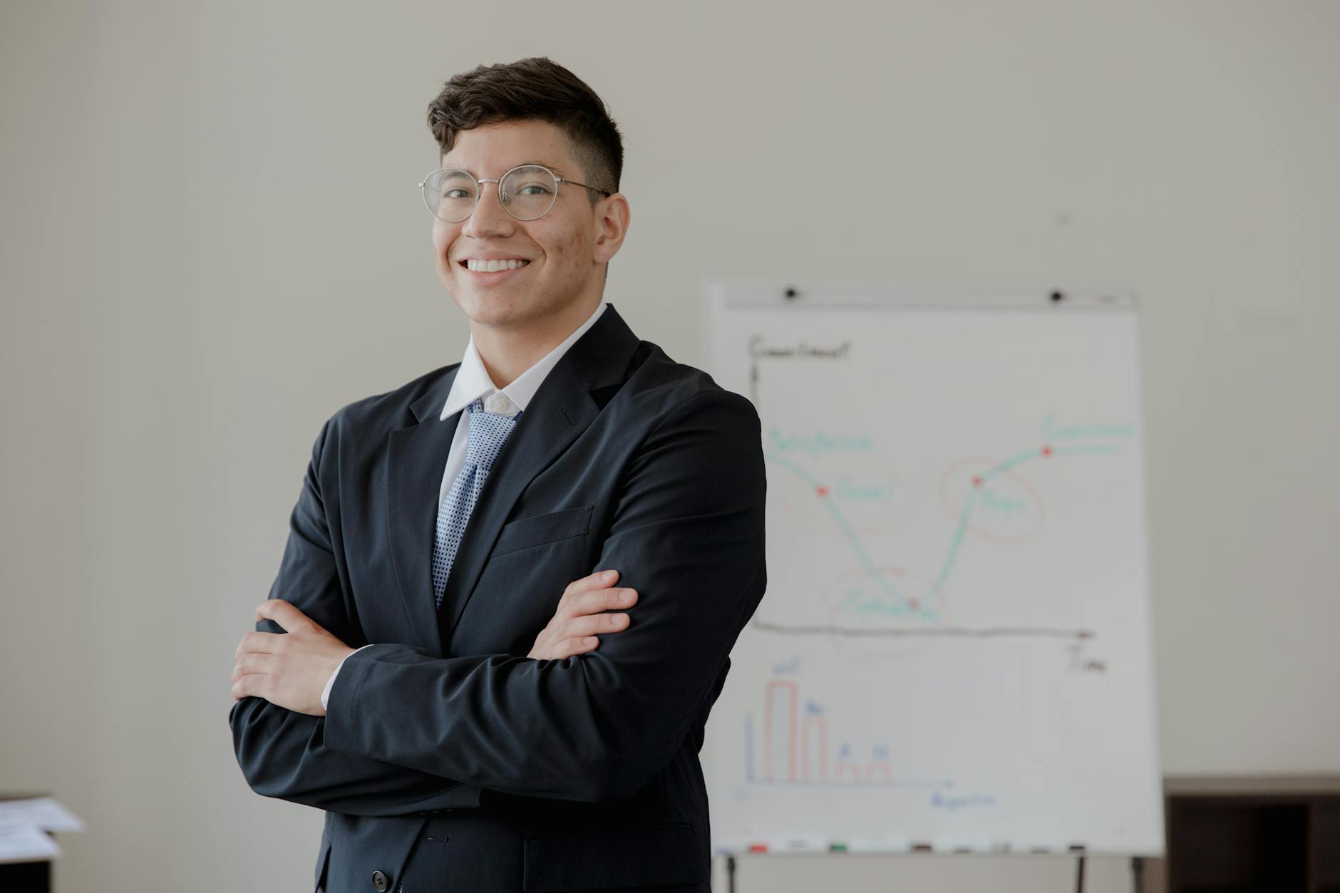 Professional wearing stylish compression socks in modern office environment
