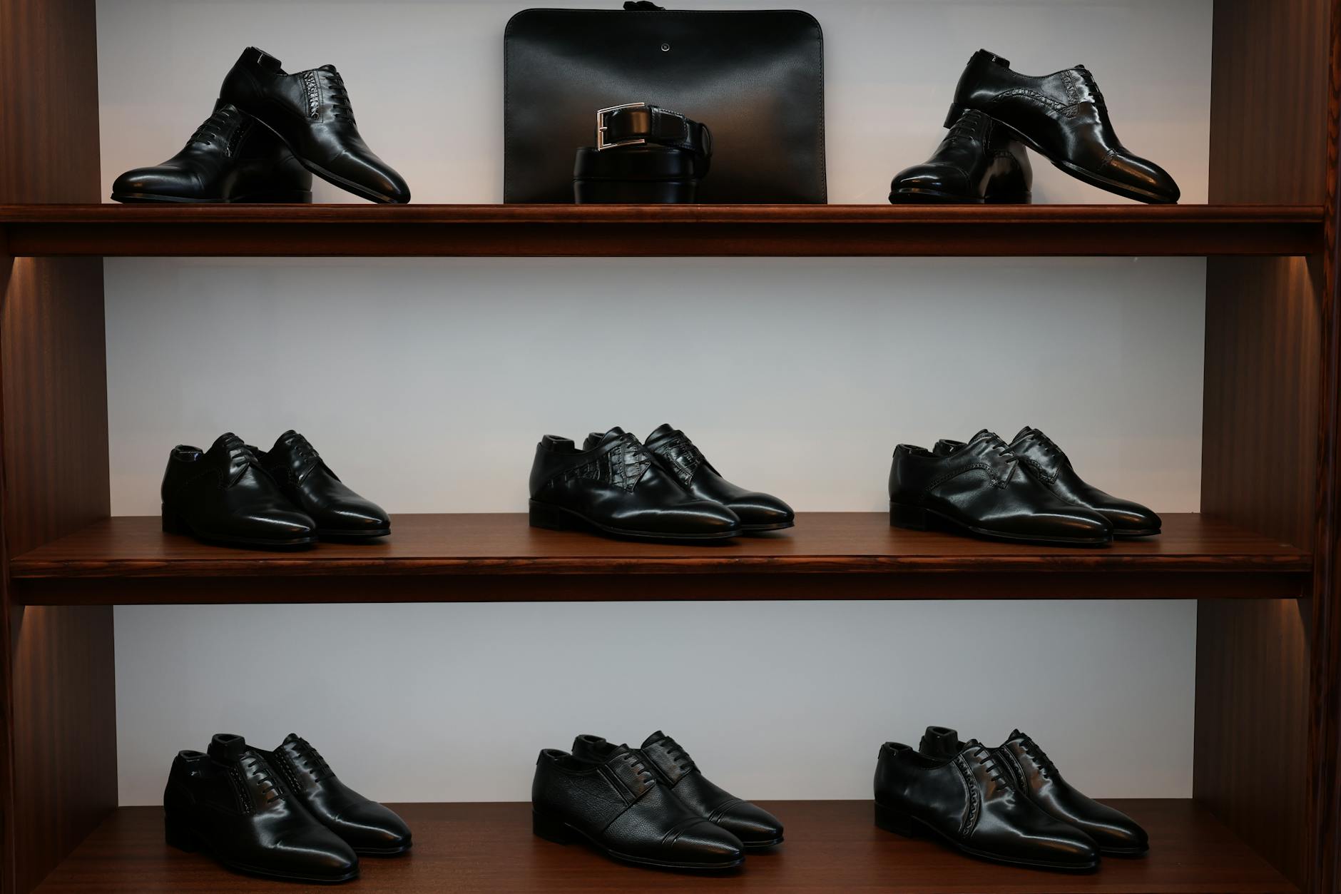 Display of premium leather ballet flats showing sophisticated professional footwear options