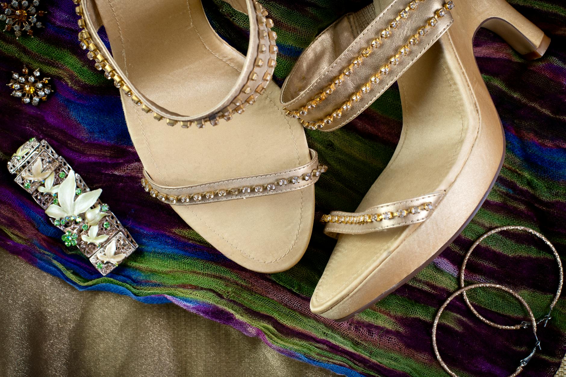 Collection of vintage fashion accessories and jewelry arranged stylishly