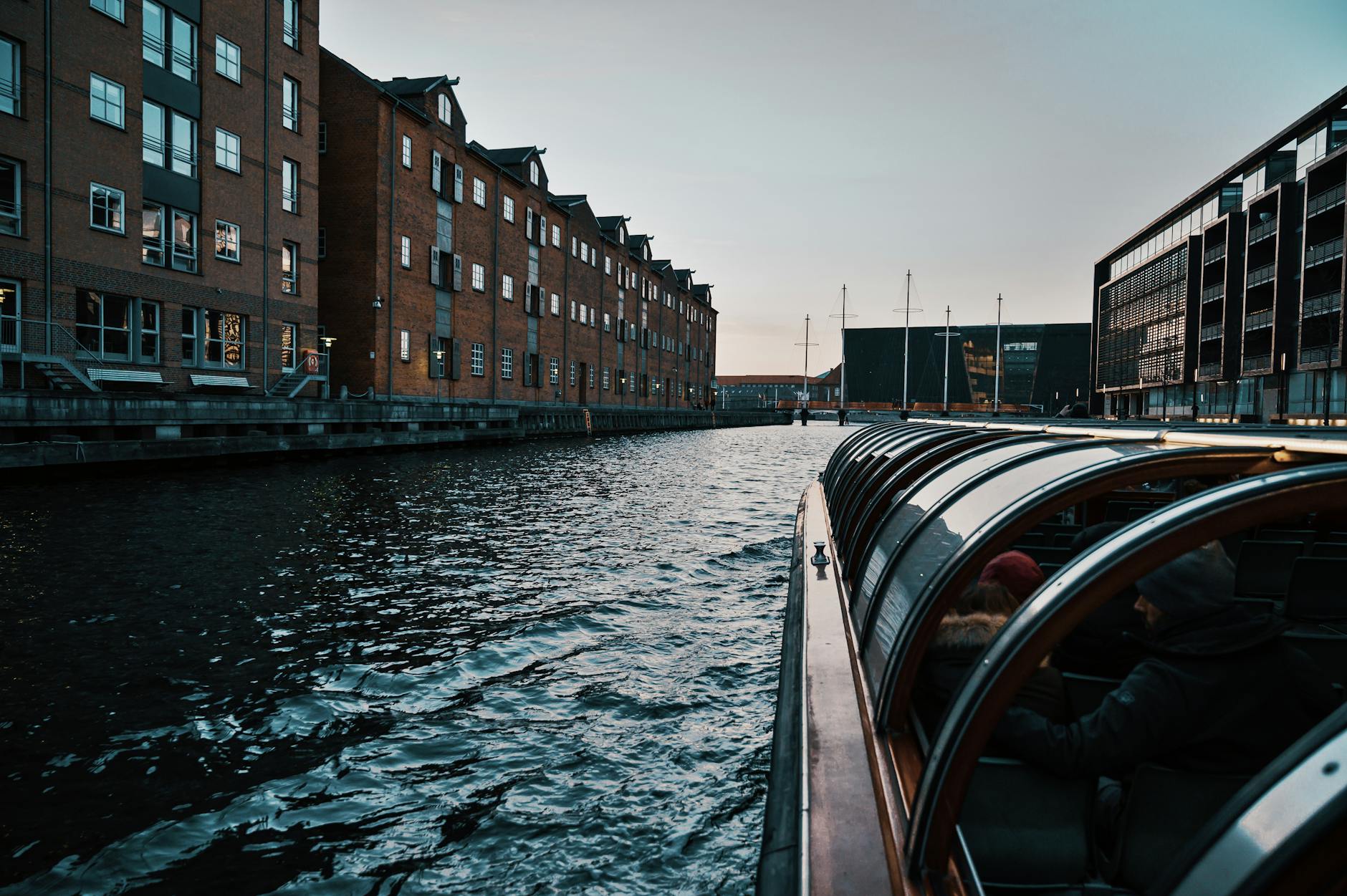 Copenhagen harbor waterfront with historic buildings and boats