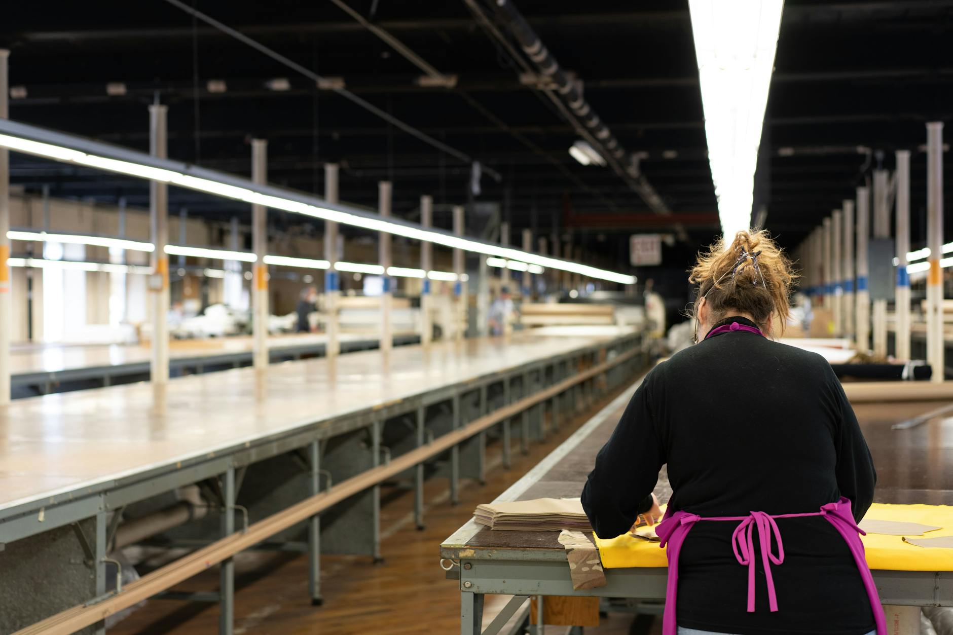 Industrial shoe manufacturing facility with production line equipment