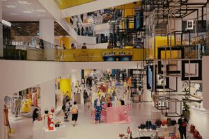 DTLR Opens Experiential Retail Space with Suspended Motorcycles in Annapolis Contemporary retail store interior with modern lighting and display fixtures