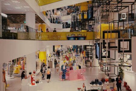 Contemporary retail store interior with modern lighting and display fixtures