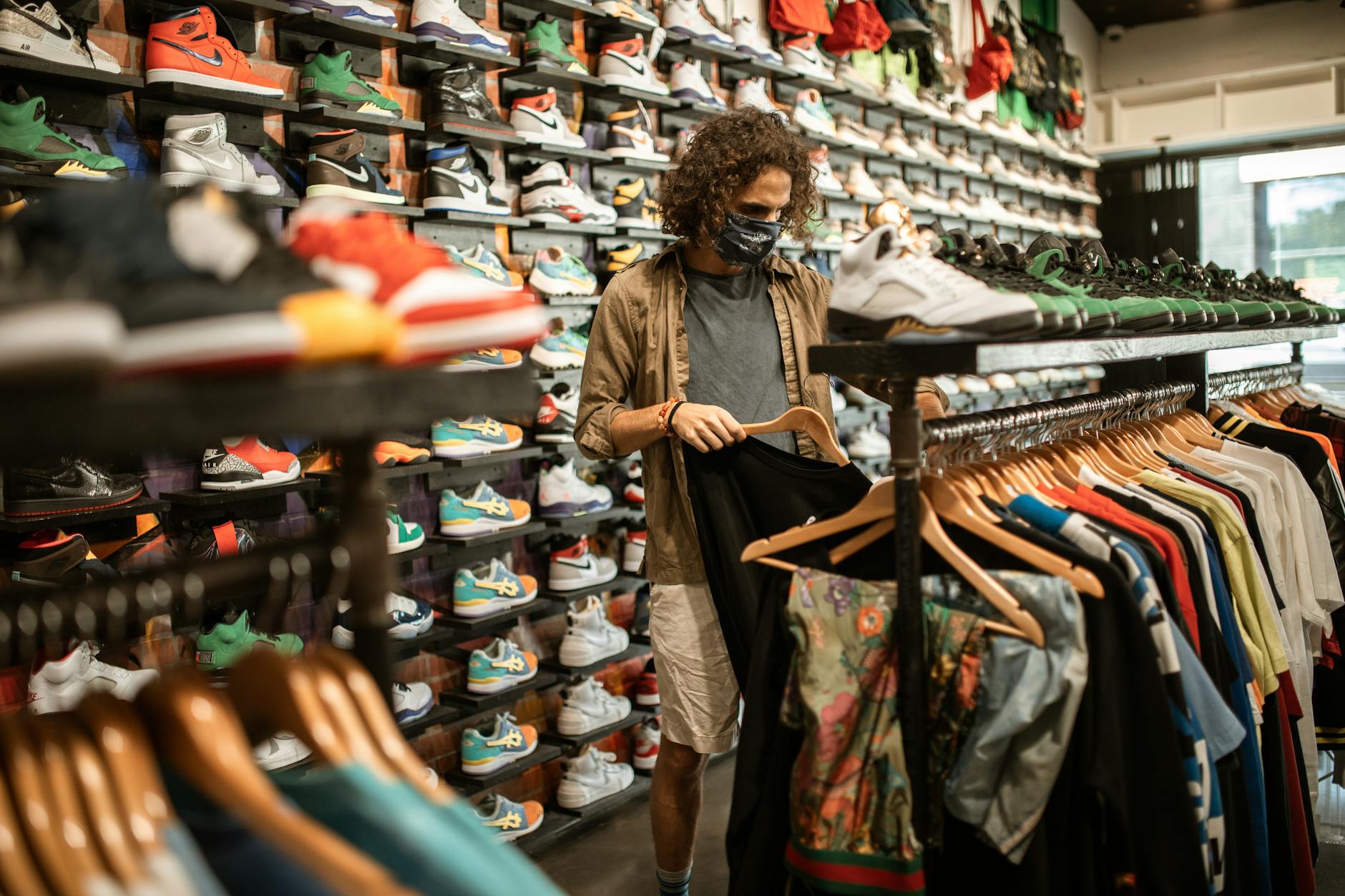 Athletic running shoes displayed in retail store