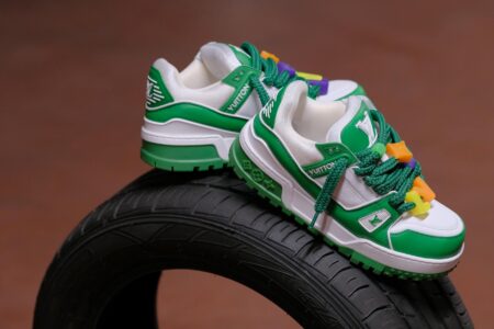 High-end sneakers displayed in upscale retail environment