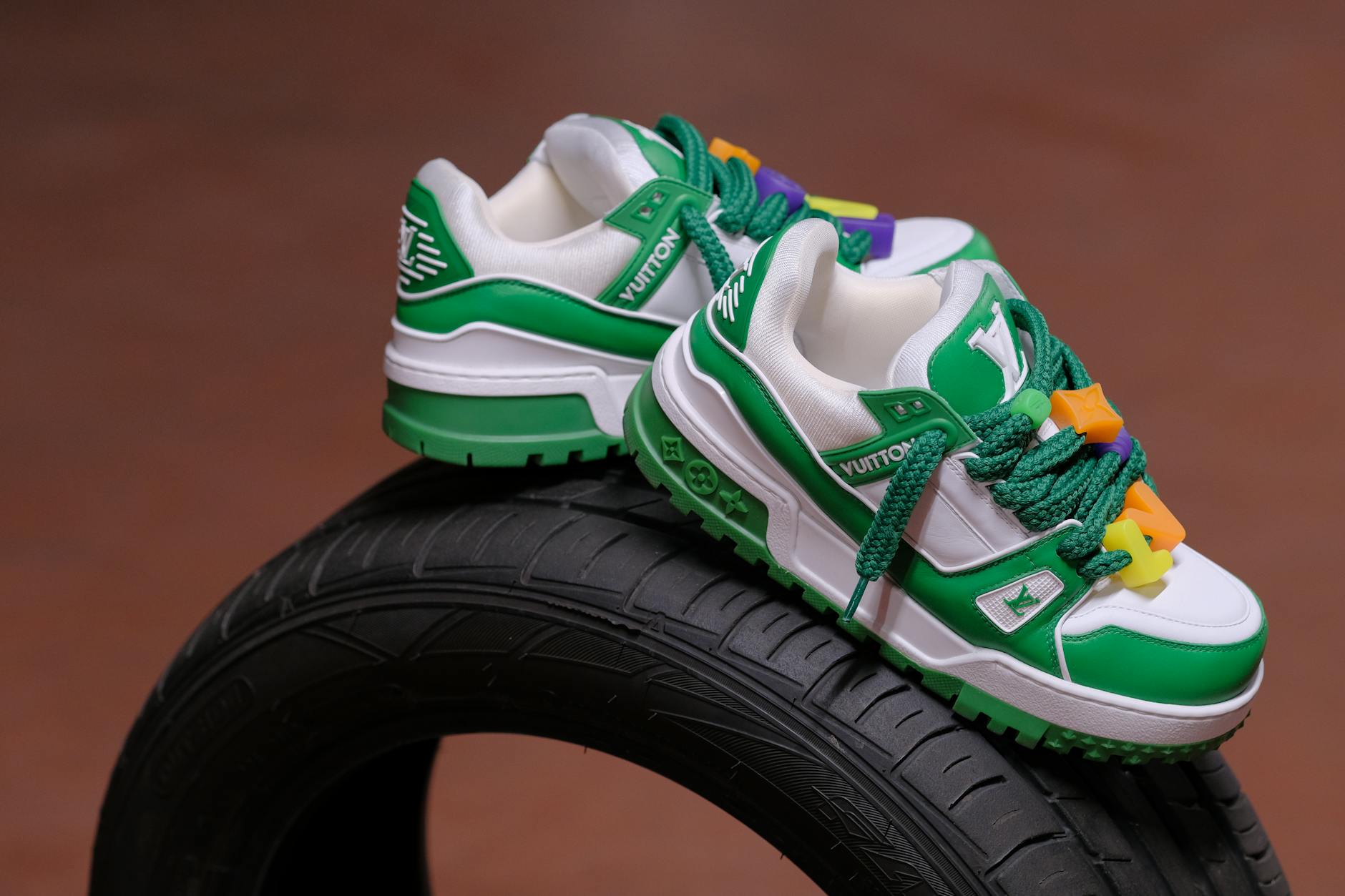 High-end sneakers displayed in upscale retail environment