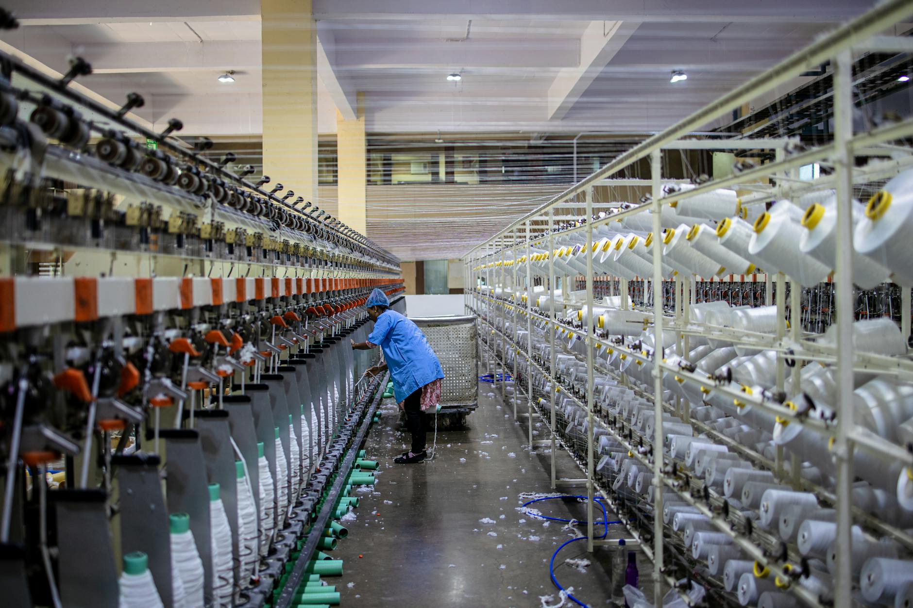 Footwear production line in manufacturing facility