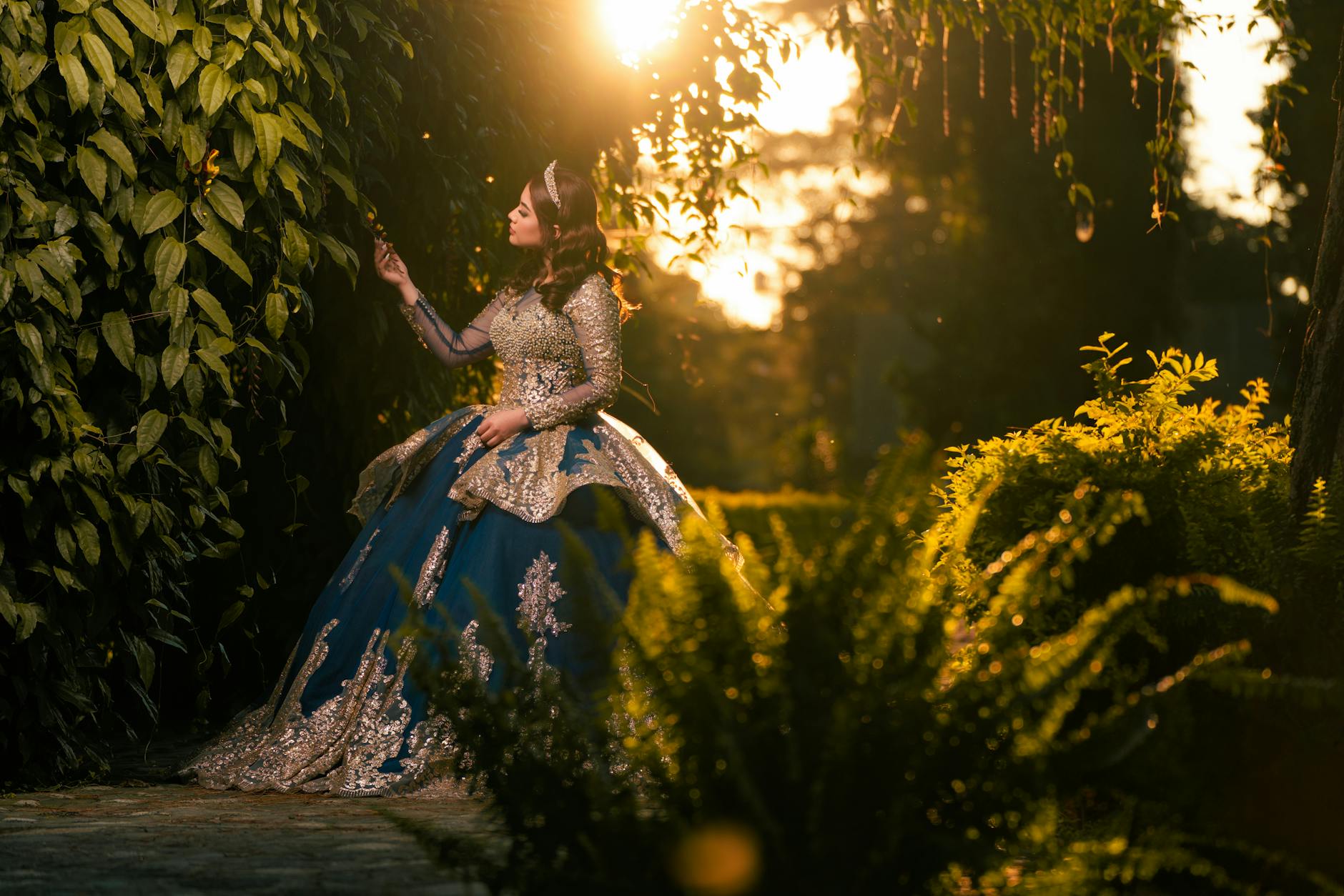 Elegant glass slipper displayed against a soft-focus fantasy background