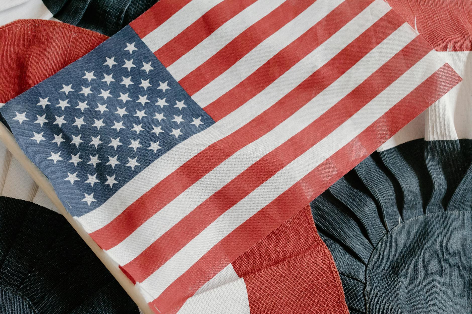 Red white and blue textile detail evoking patriotic American imagery in fashion context