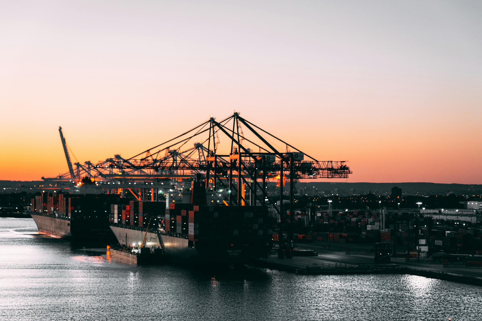 Aerial view of shipping containers at an international trade port