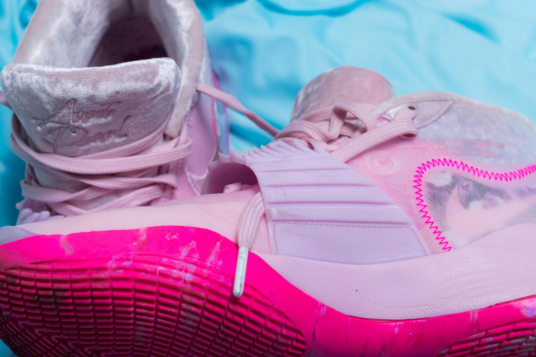 Detailed view of a premium sneaker upper showing unique material texture