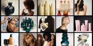 Premium haircare products arranged on marble surface with gold accents
