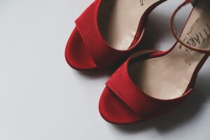 Close-up of elegant women's footwear on a minimal studio surface