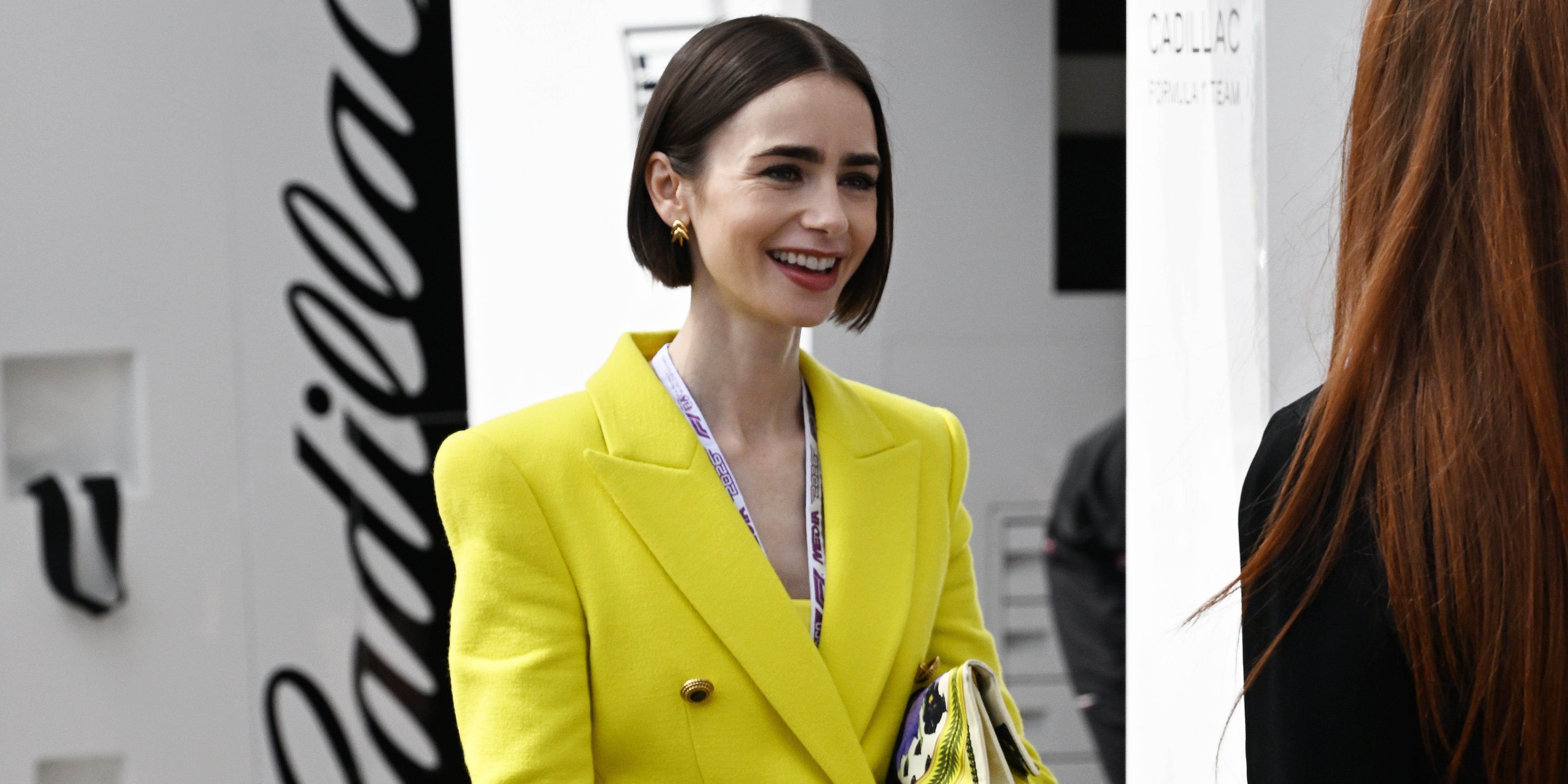 Bold color-blocked fashion look featuring contrasting blazer and shoes