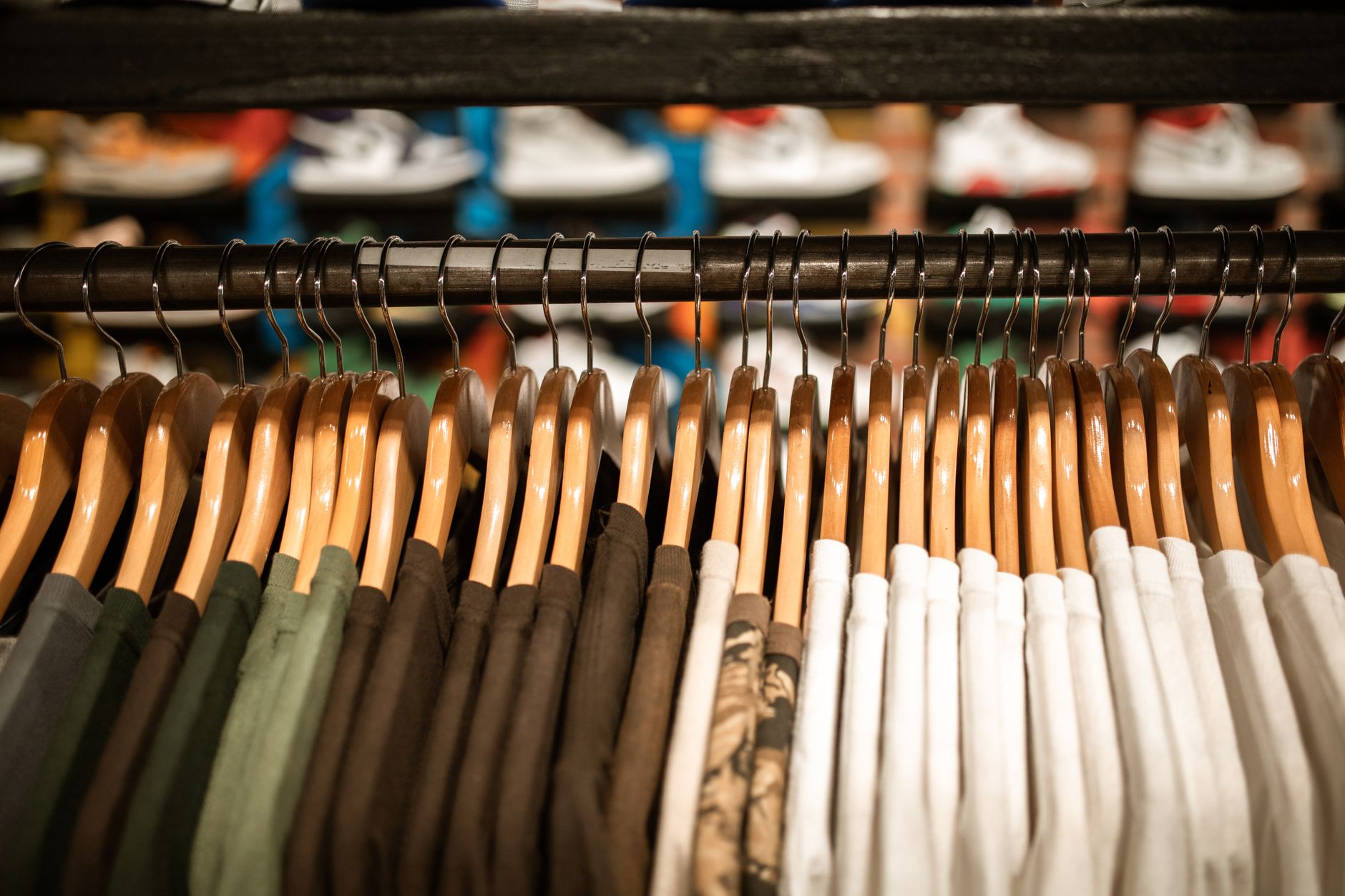 Streetwear sneakers and apparel displayed in a contemporary retail concept store