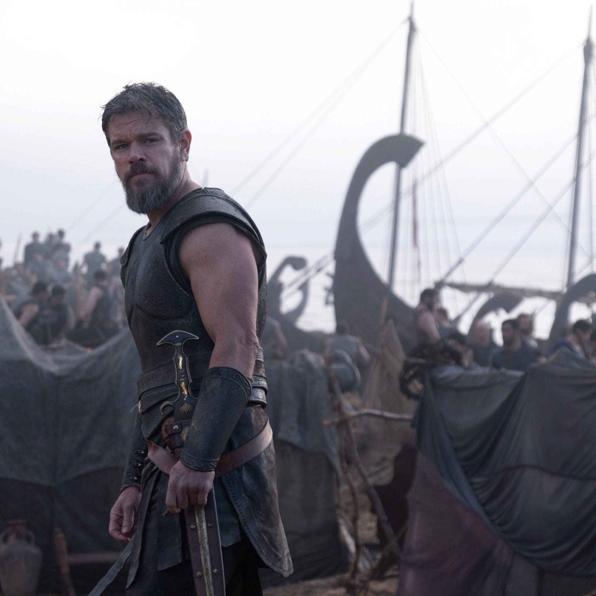 Dramatic cinematic lighting on a film production set suggesting epic scale