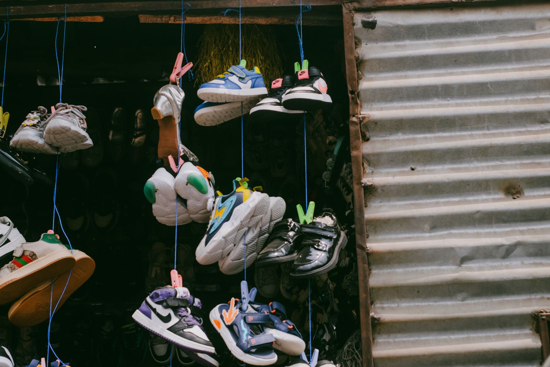 Vibrant limited-edition sneakers arranged on a display surface