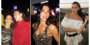 Dua Lipa Works Chainmail and Lace at Her Own Festival Close-up of silver chainmail fabric catching light, referencing Rabanne-style metal mesh fashion