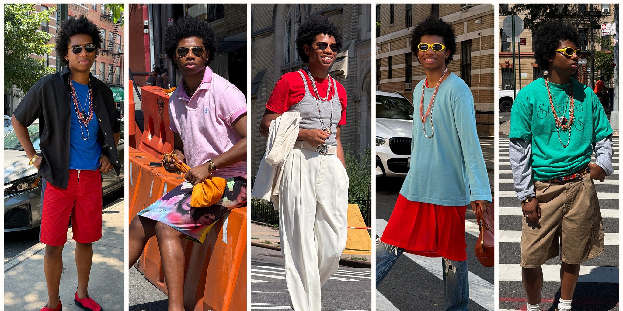 Model wearing layered early-2000s inspired outfit with dress over pants