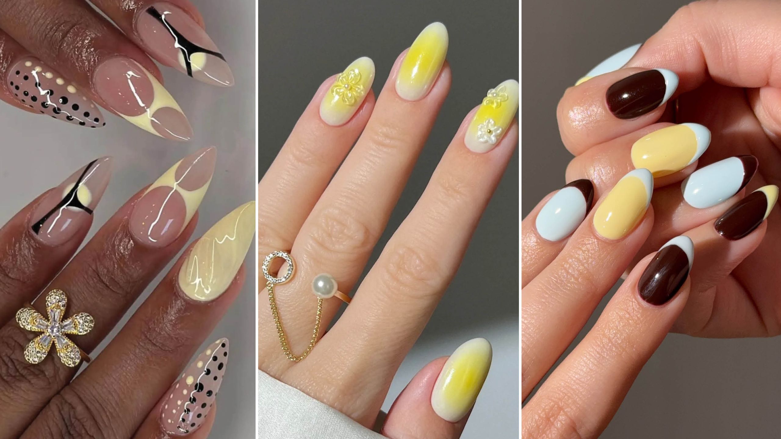 Minimalist nail art in soft yellow tones with clean negative space