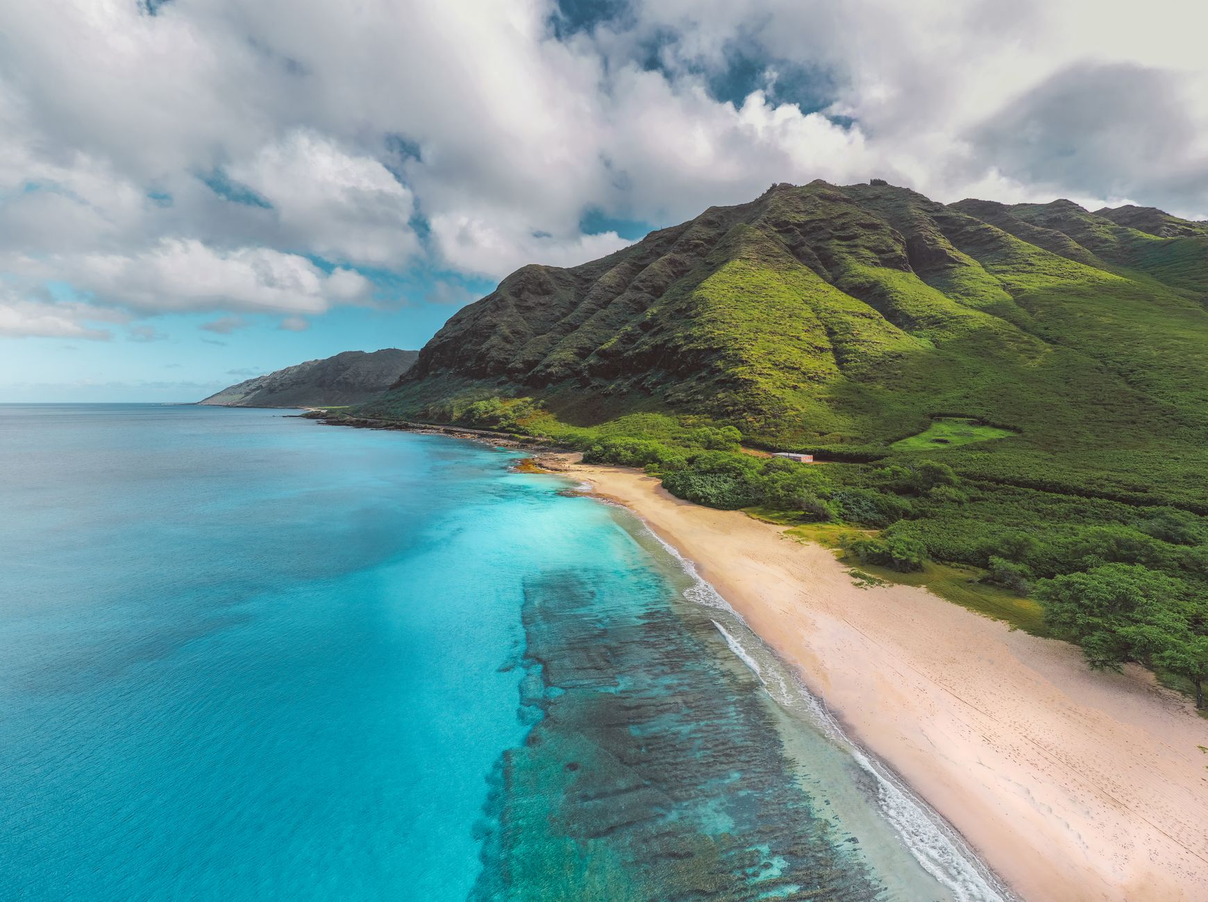 Lush green upcountry landscape of a Hawaiian island on a quiet afternoon