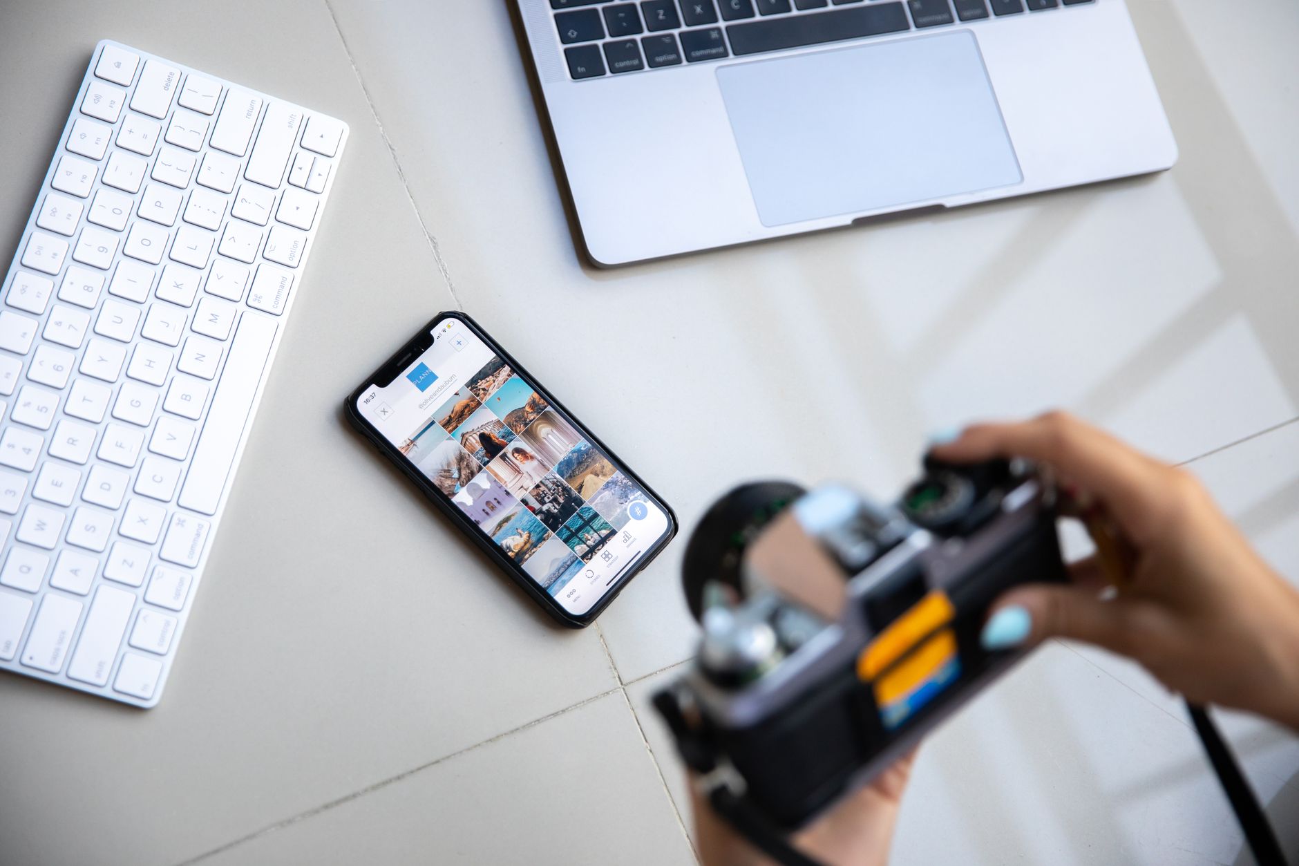 Young content creator filming a beauty video without digital filters