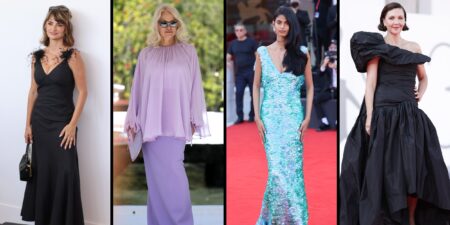 Celebrities arriving on a red carpet at an international film festival
