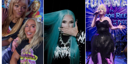 Elaborate Halloween costume at a celebrity party, colorful and detailed styling